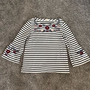 Black and white striped 3/4 length top. J Crew